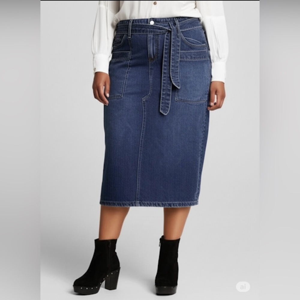 Jaqueline de Yong Blue Pencil Midi Denim Jean Skirt